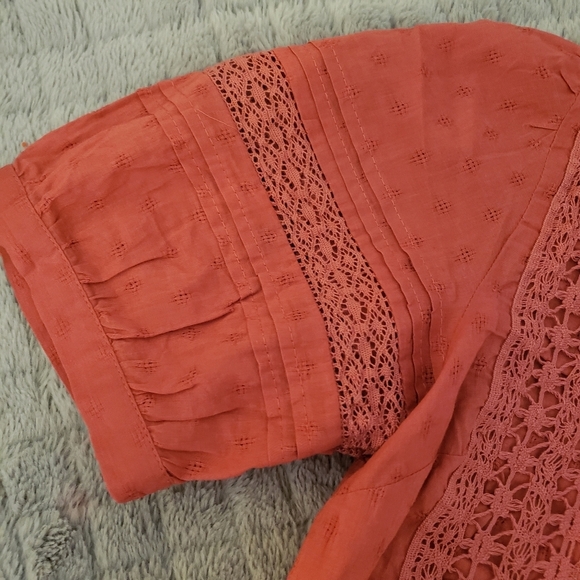 *NEW WOMEN'S COTTAGE CORE PEASANT PUFF SHOULDER CROCHETED TERRACOTTA SMALL - Picture 3 of 6